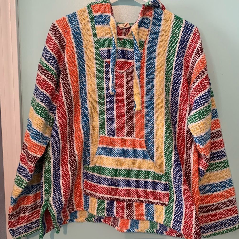 Mexican Baja hoodie medium pull over striped